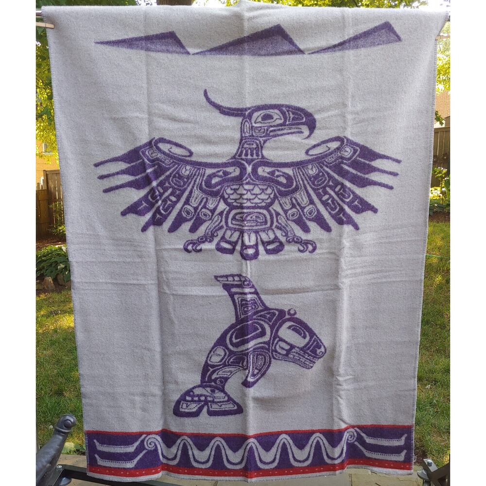 Faribault Pacific NW Collection Wool Robe Blanket NIB Thunderbird & Whale NEW